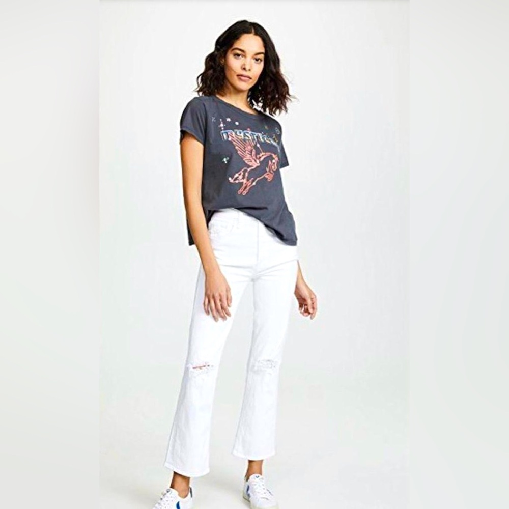 MOTHER White Cropped Flare Jeans